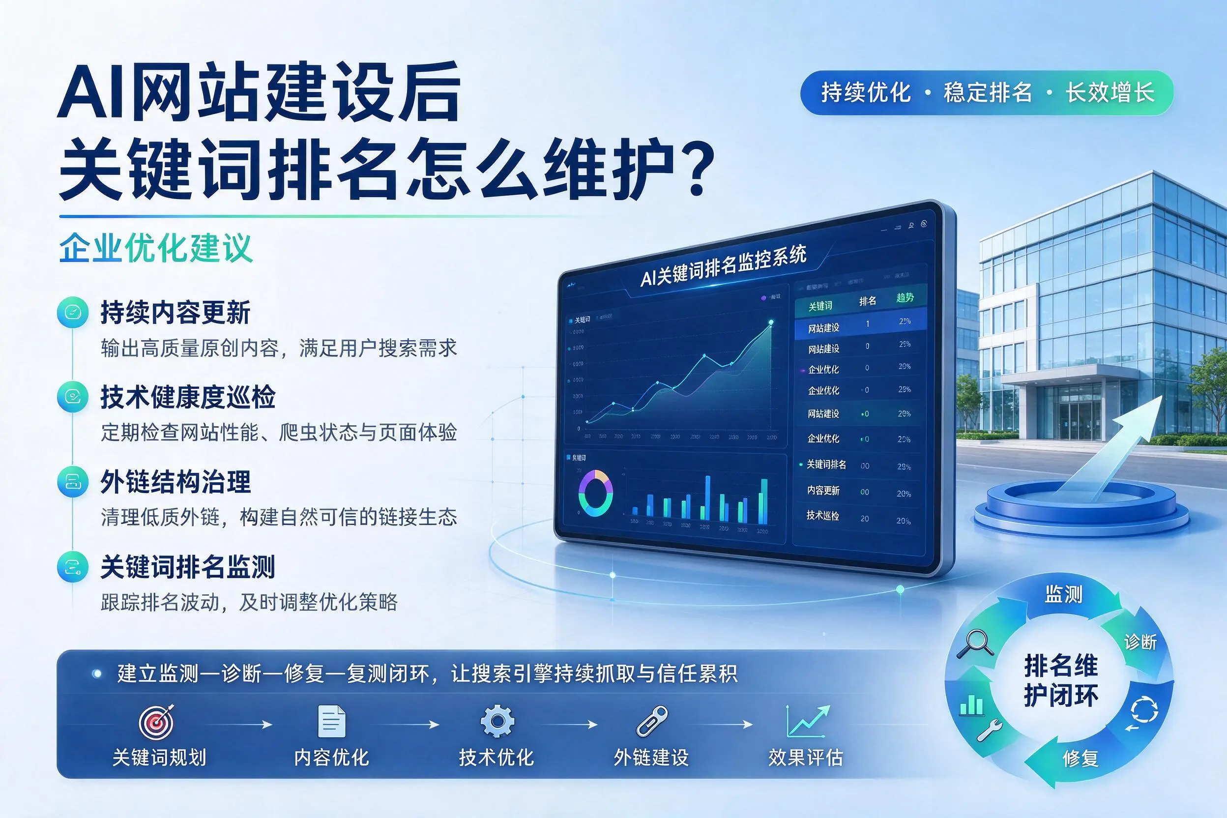 AI网站建设后关键词排名怎么维护?忻州企业优化建议