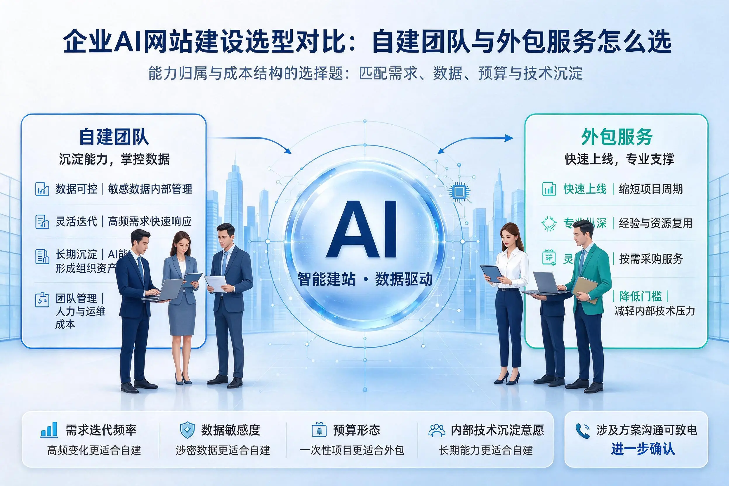 忻州企业AI网站建设选型对比:自建团队与外包服务怎么选